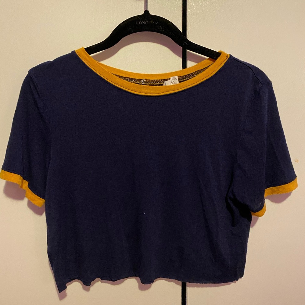 navy blue and yellow crop top